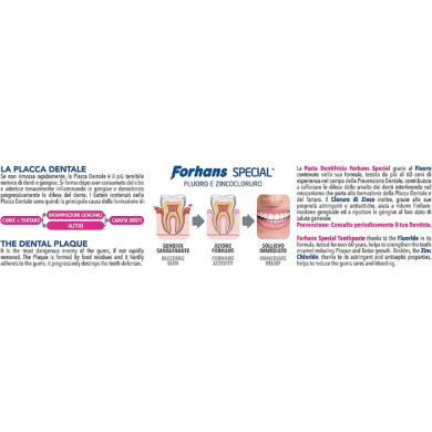 Forhans, Dentifricio con Zinco Cloruro per uso quotidiano, SPECIAL Forhans, Dentifricio con Zinco Cloruro per uso quotidiano, SPECIAL