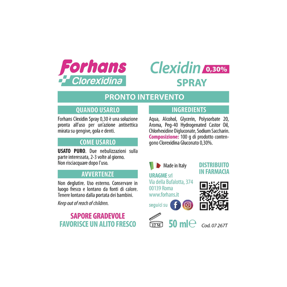 Forhans, Spray con Clorexidina, Azione Locale, CLEXIDIN 0,30%