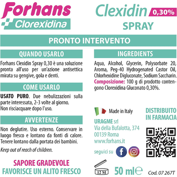 Forhans, Spray con Clorexidina, Azione Locale, CLEXIDIN 0,30%