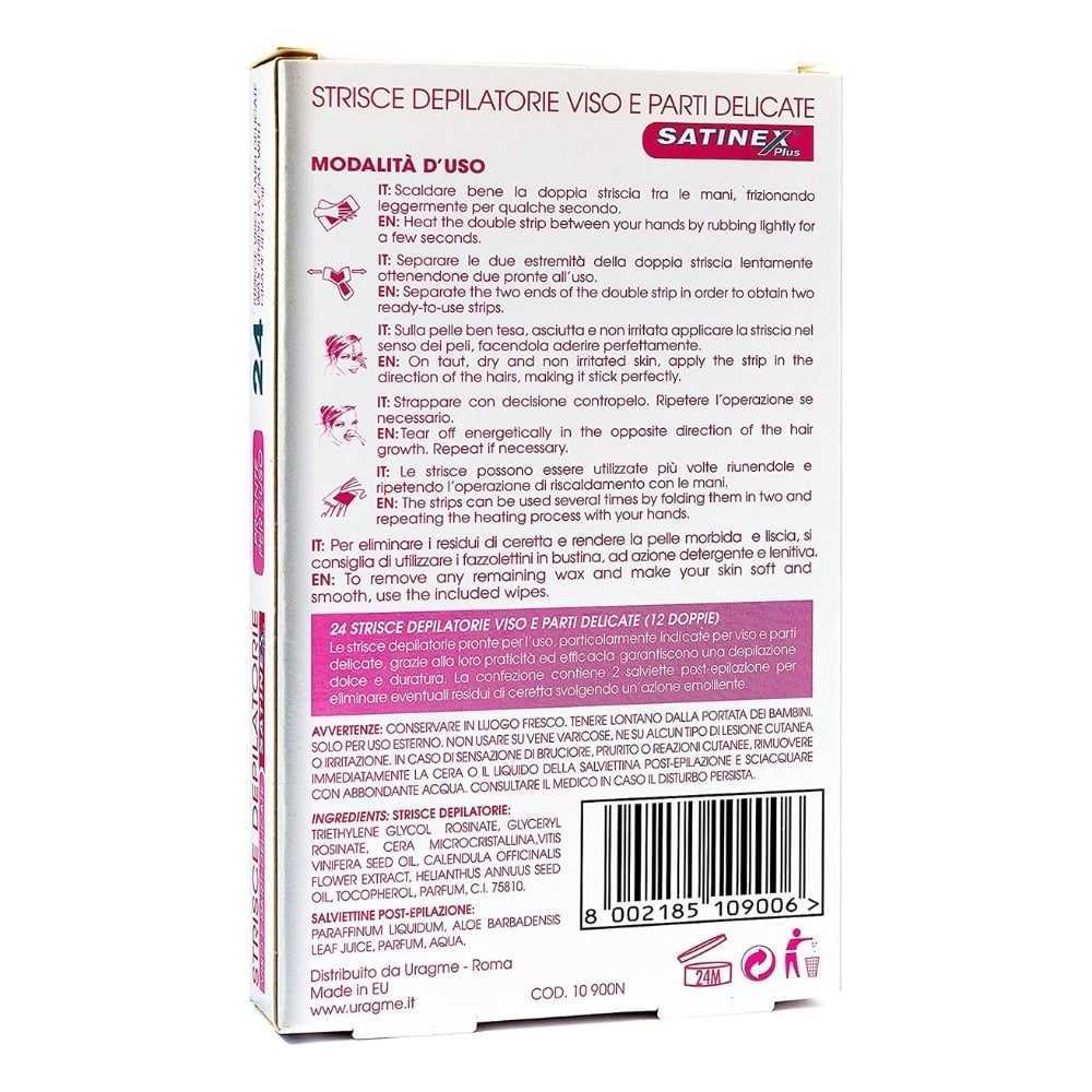 Satinex, 24 Strisce Depilatorie Viso e Parti Delicate Satinex, 24 Strisce Depilatorie Viso e Parti Delicate