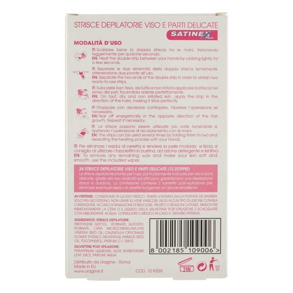 Satinex, 24 Strisce Depilatorie Viso e Parti Delicate Satinex, 24 Strisce Depilatorie Viso e Parti Delicate